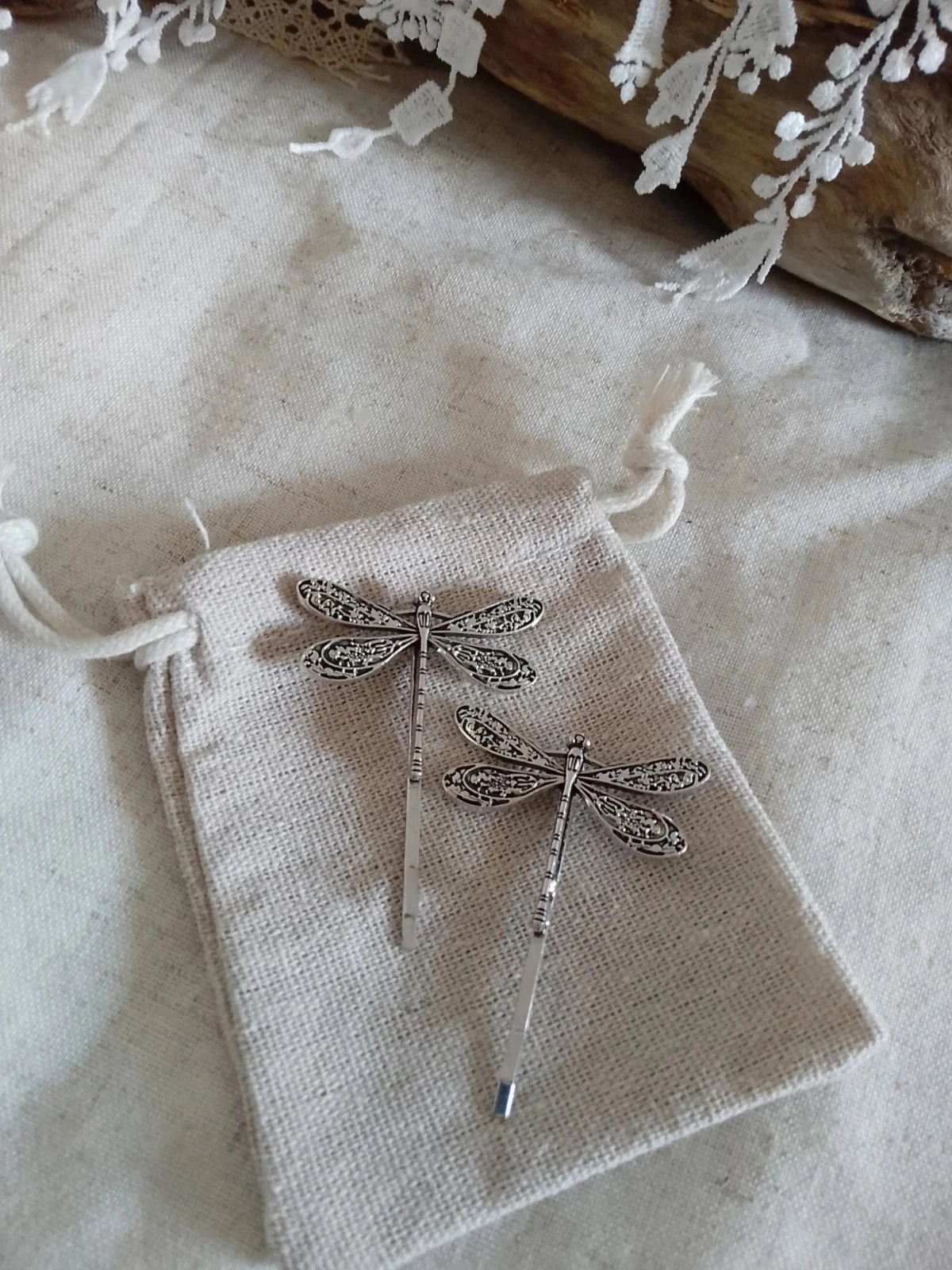 Barrettes libellules argentées
